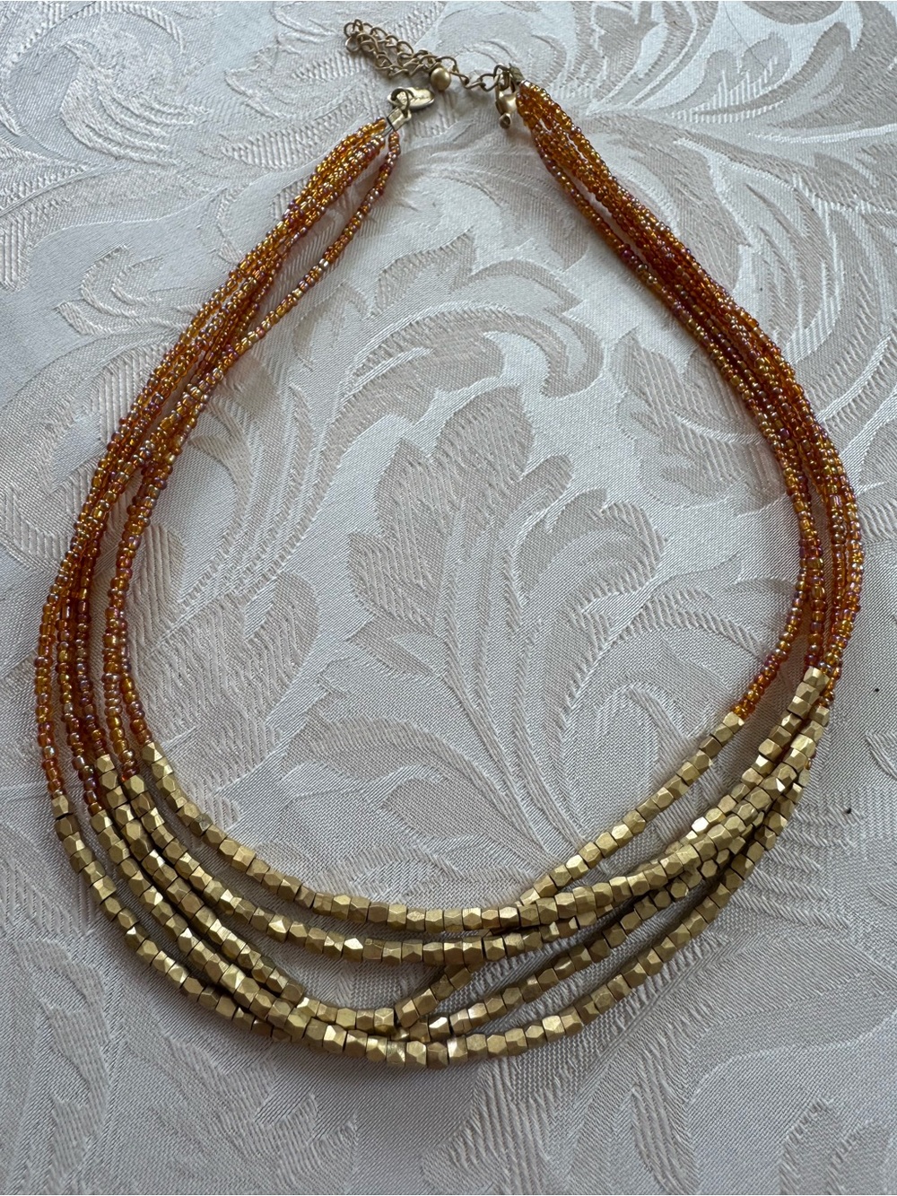 Lia Sophia Gold and Amber Multi-Strand Beaded Necklace